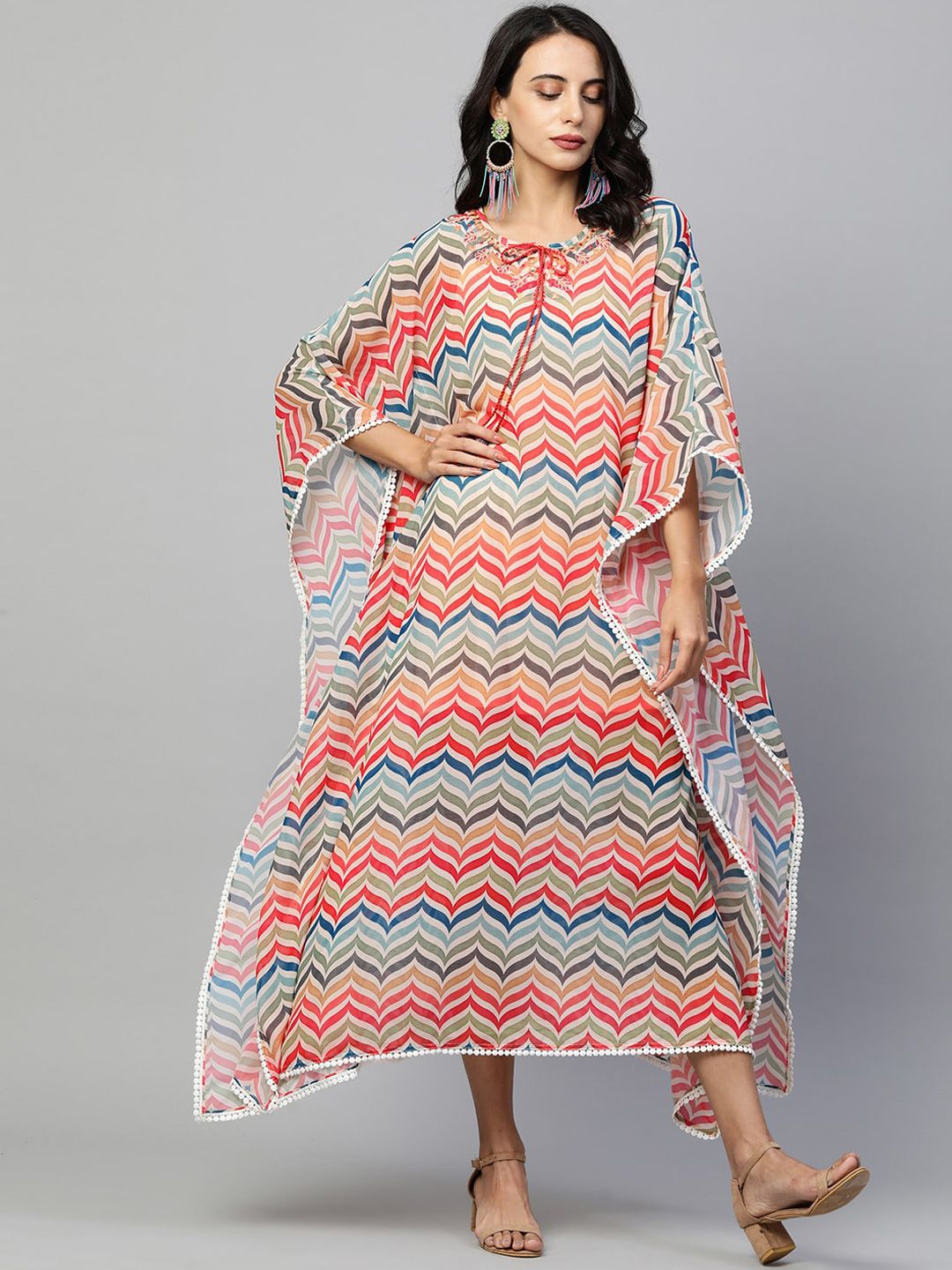 FASHOR Multicoloured Georgette Maxi Dress Price in India