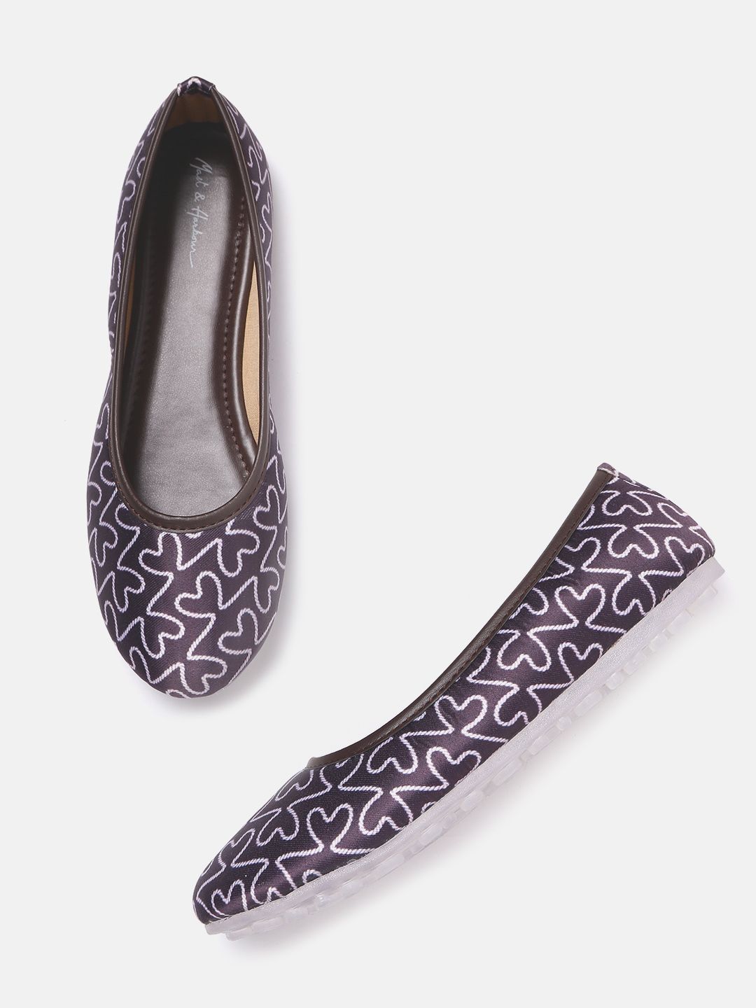 Mast & Harbour Women Coffee Brown & White Printed Ballerinas Price in India
