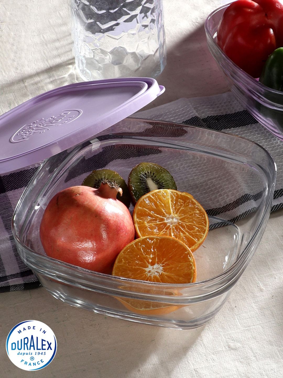 DURALEX Set Of 2 Transparent & Purple Solid Glass Food Container Price in India