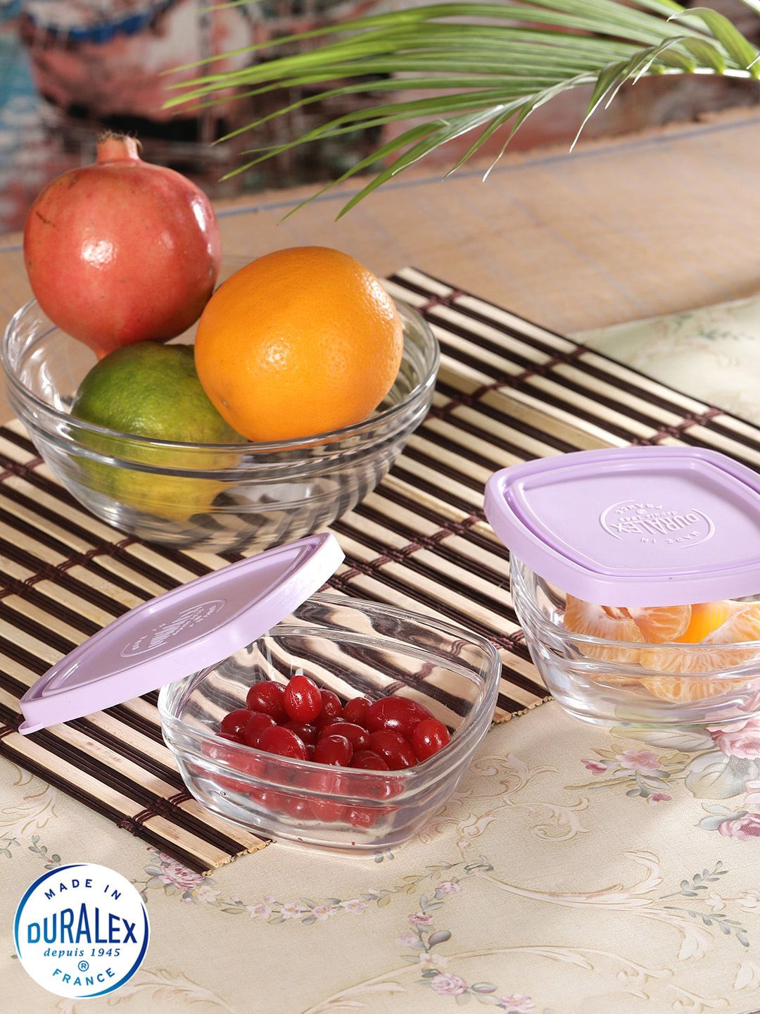 DURALEX Set Of 2 Transparent & Lavender-Coloured Solid Food Containers Price in India
