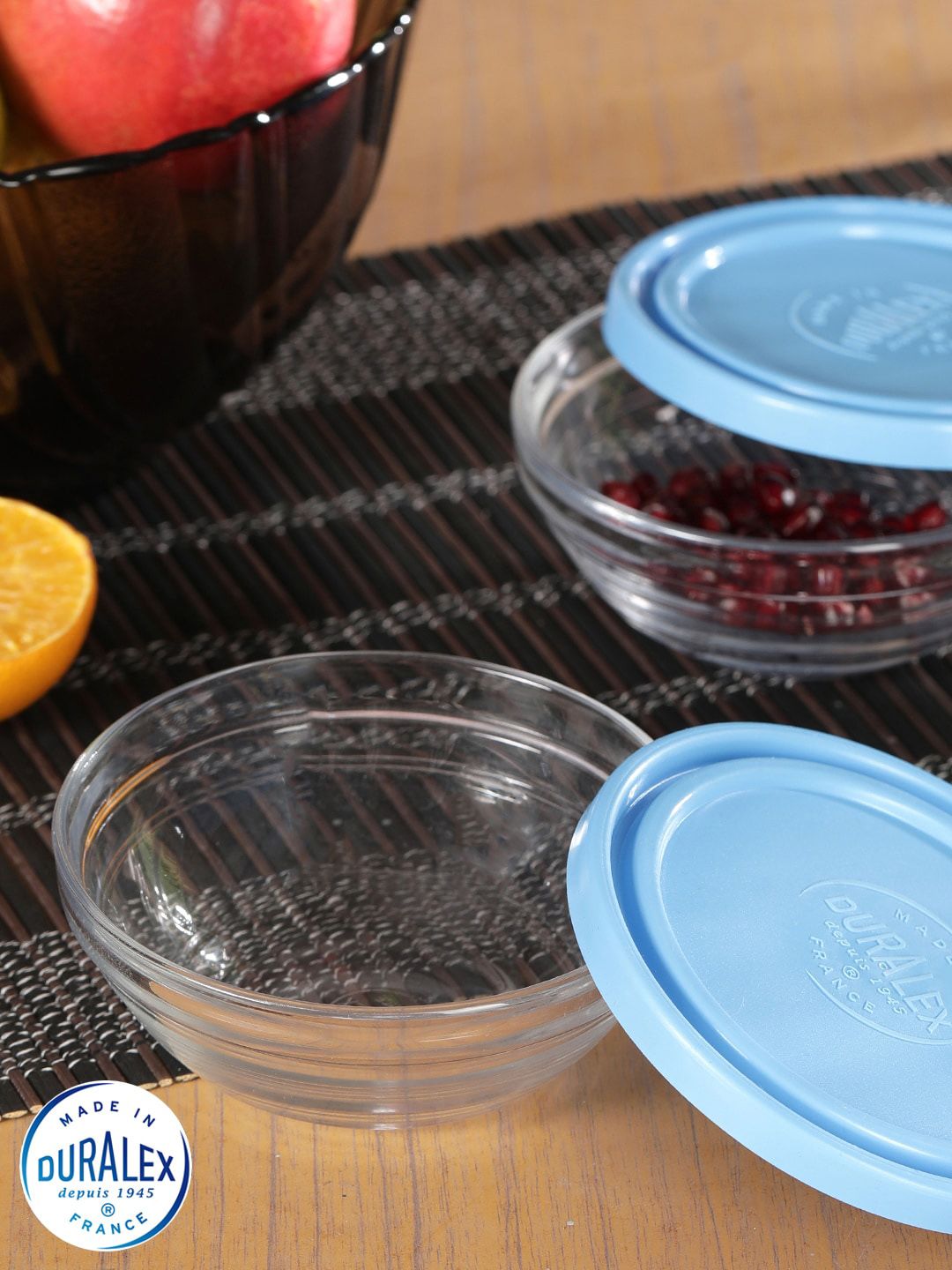 DURALEX Set Of 2 Transparent & Blue Solid Freshbox With Blue Lid 310 Price in India