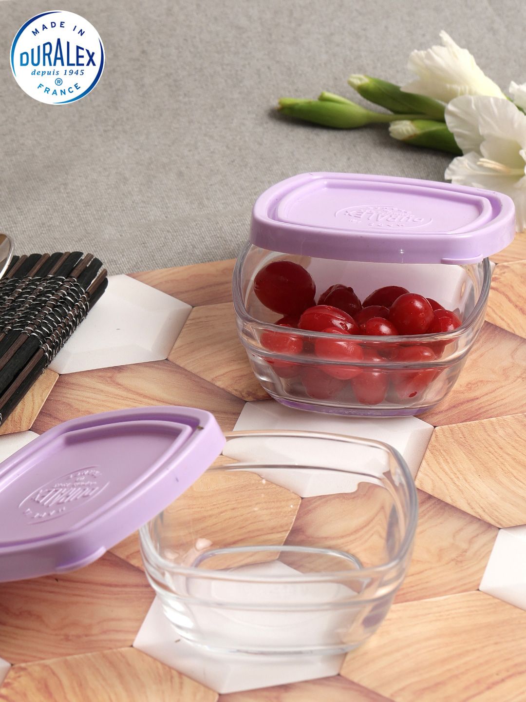 DURALEX Set Of 2 Glass Food Storage Container With Lid 150 ML Price in India