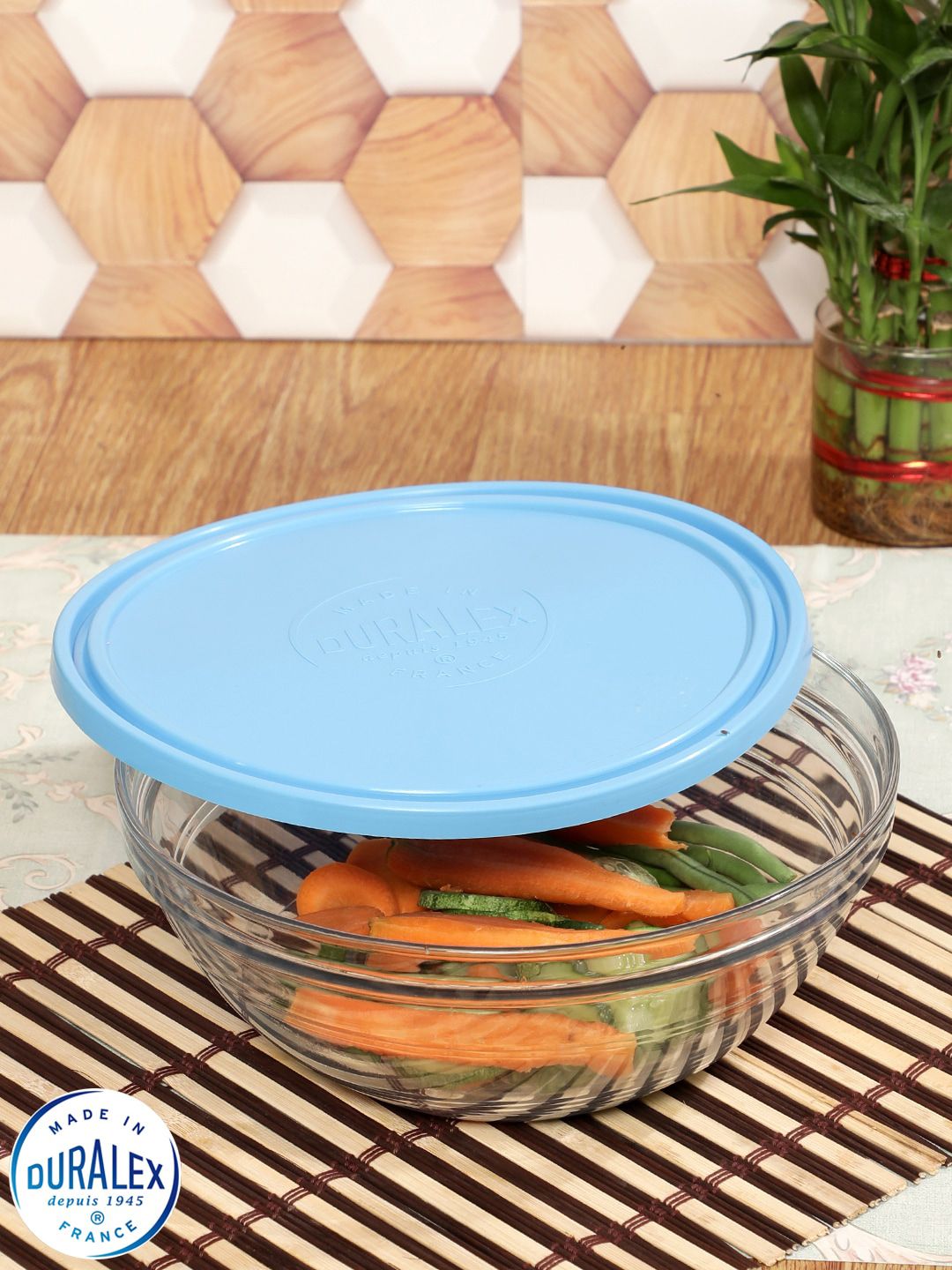 DURALEX Unisex Transparent & Blue Glass Food Storage Container With Lid 2.40 L Price in India