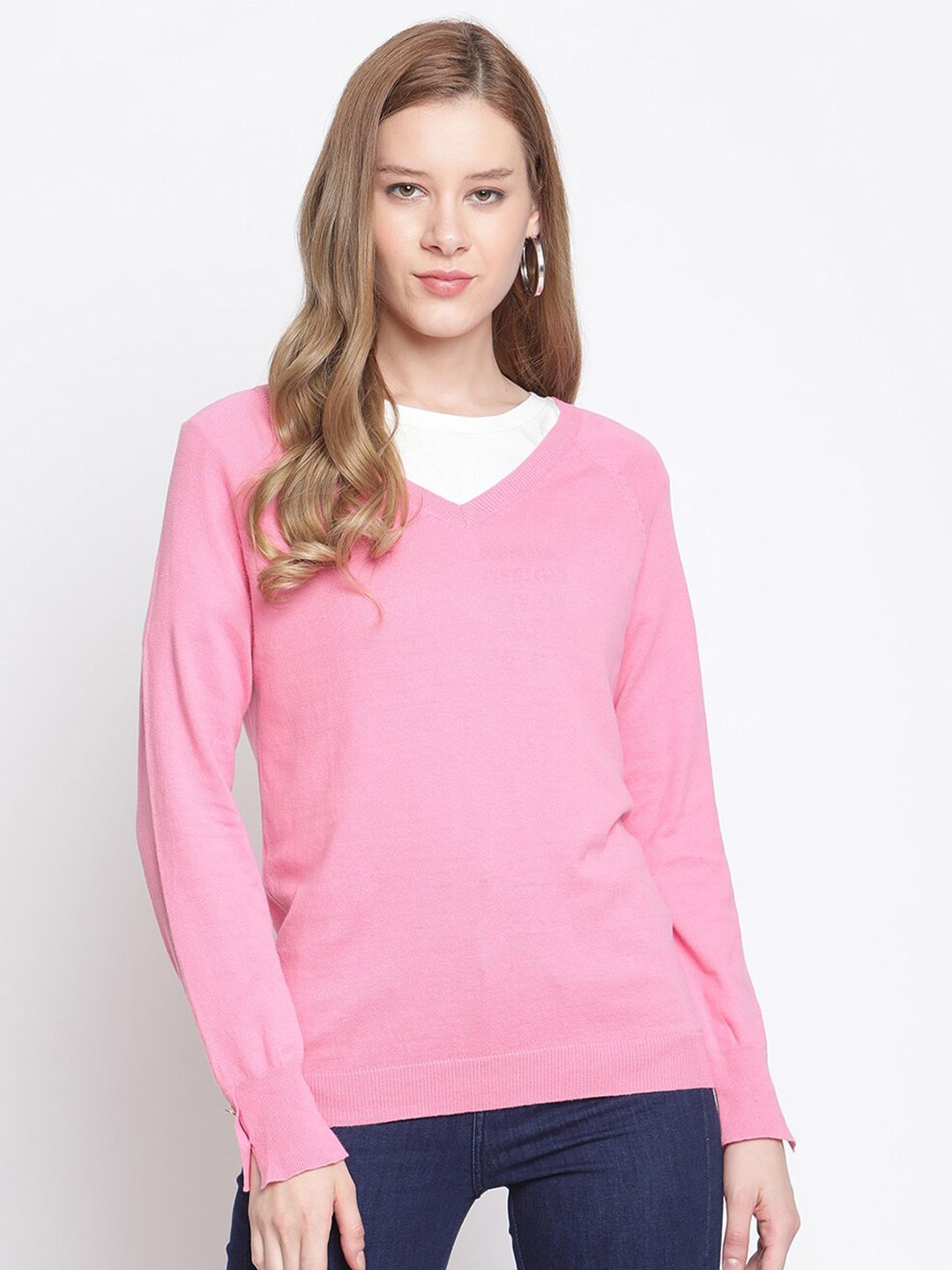 Madame Women Pink Pullover Woolen Sweater Price in India