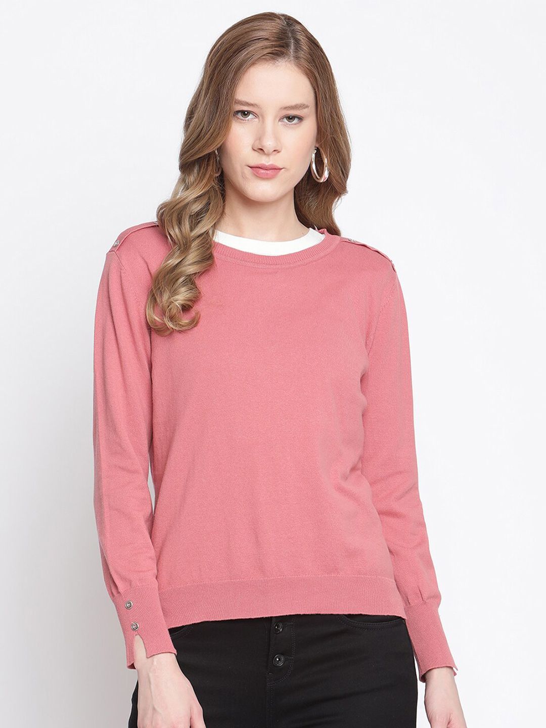 Madame Women Pink Pullover with Embellished Detail Price in India