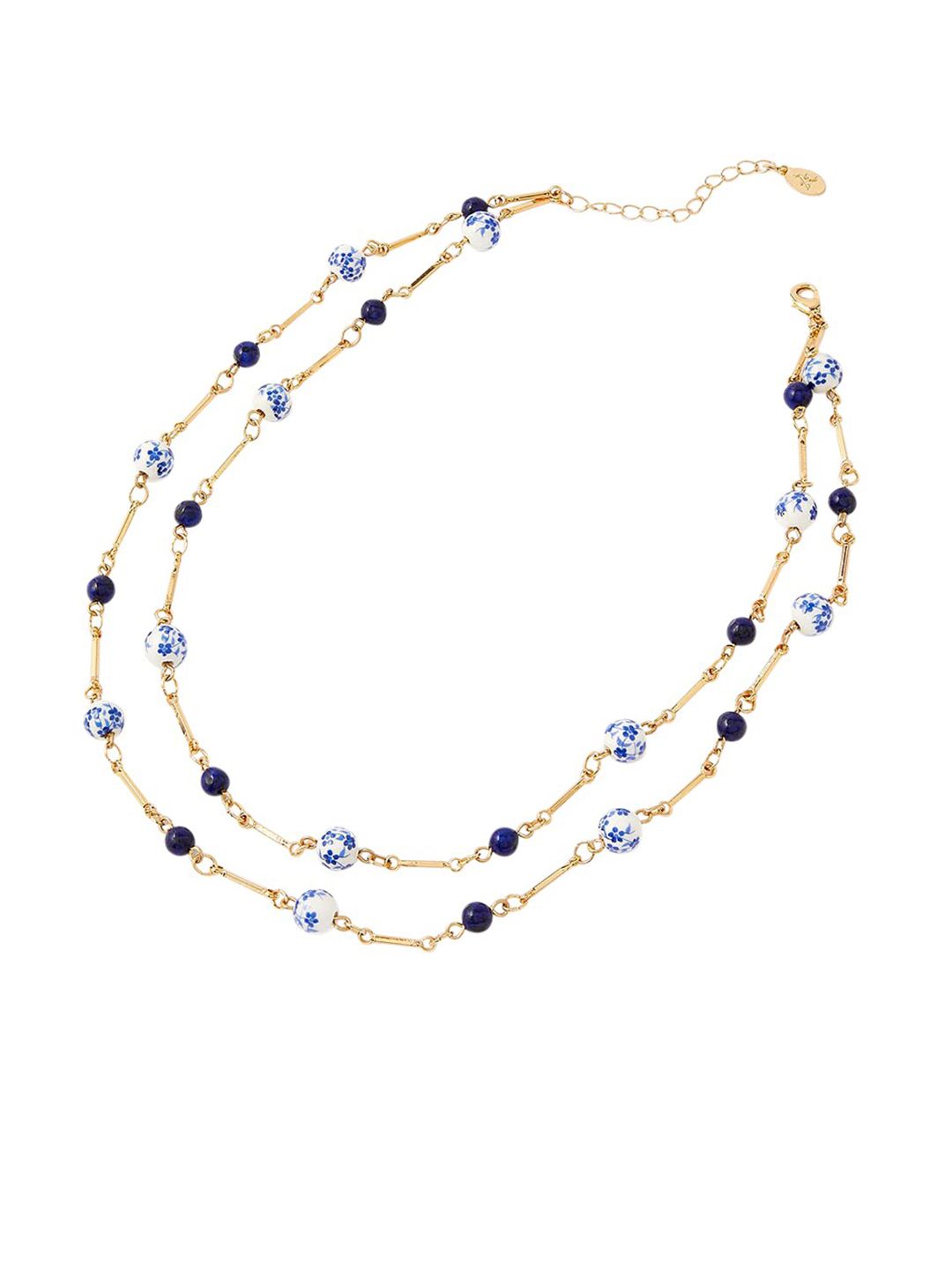 Accessorize Blue & Gold-Toned Beaded Layered Necklace Price in India