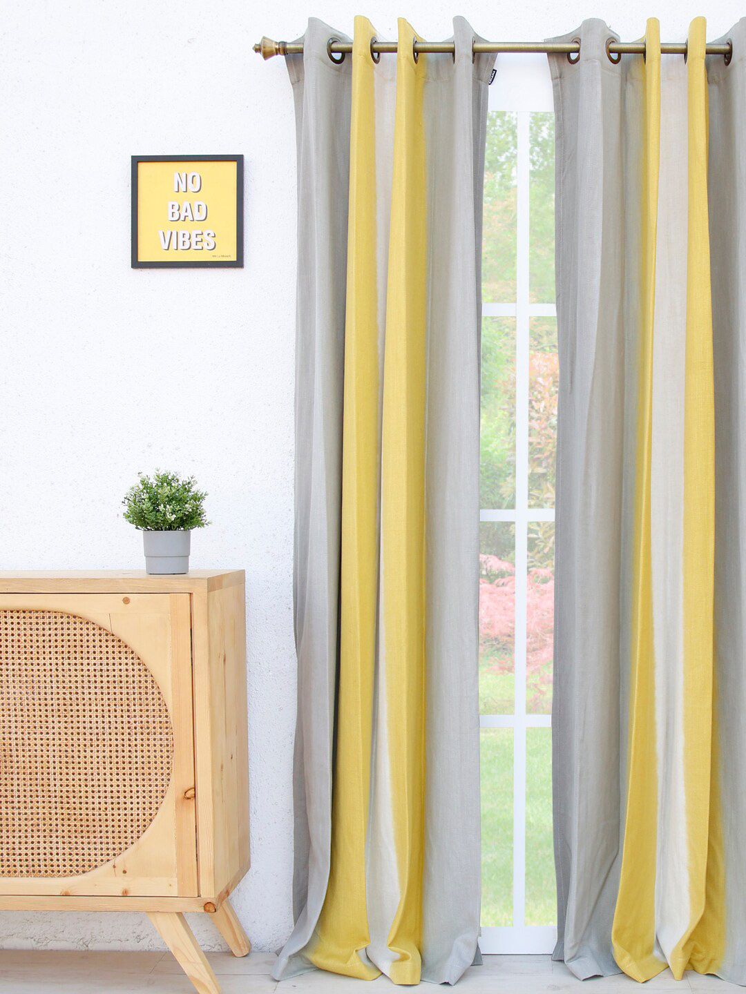 Ariana Yellow & Grey Pure Cotton Colourblocked Door Curtain Price in India