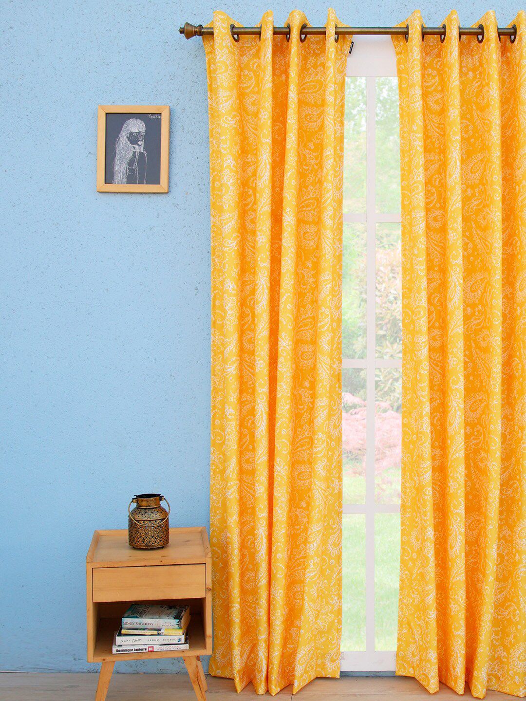 Ariana Yellow & White Single Ethnic Motifs Regular Long Door Curtain Price in India