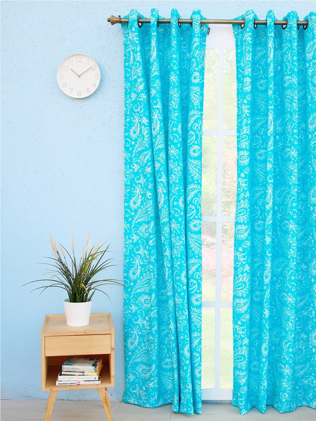 Ariana Teal Blue & White Ethnic Motifs Door Curtain Price in India