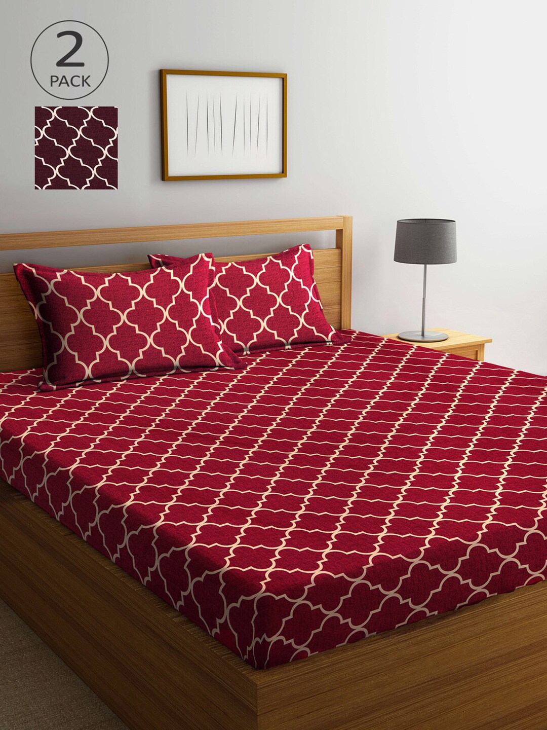 Arrabi Red & Brown Ethnic Motifs 300 TC 2 King Bedsheet with 4 Pillow Covers Price in India