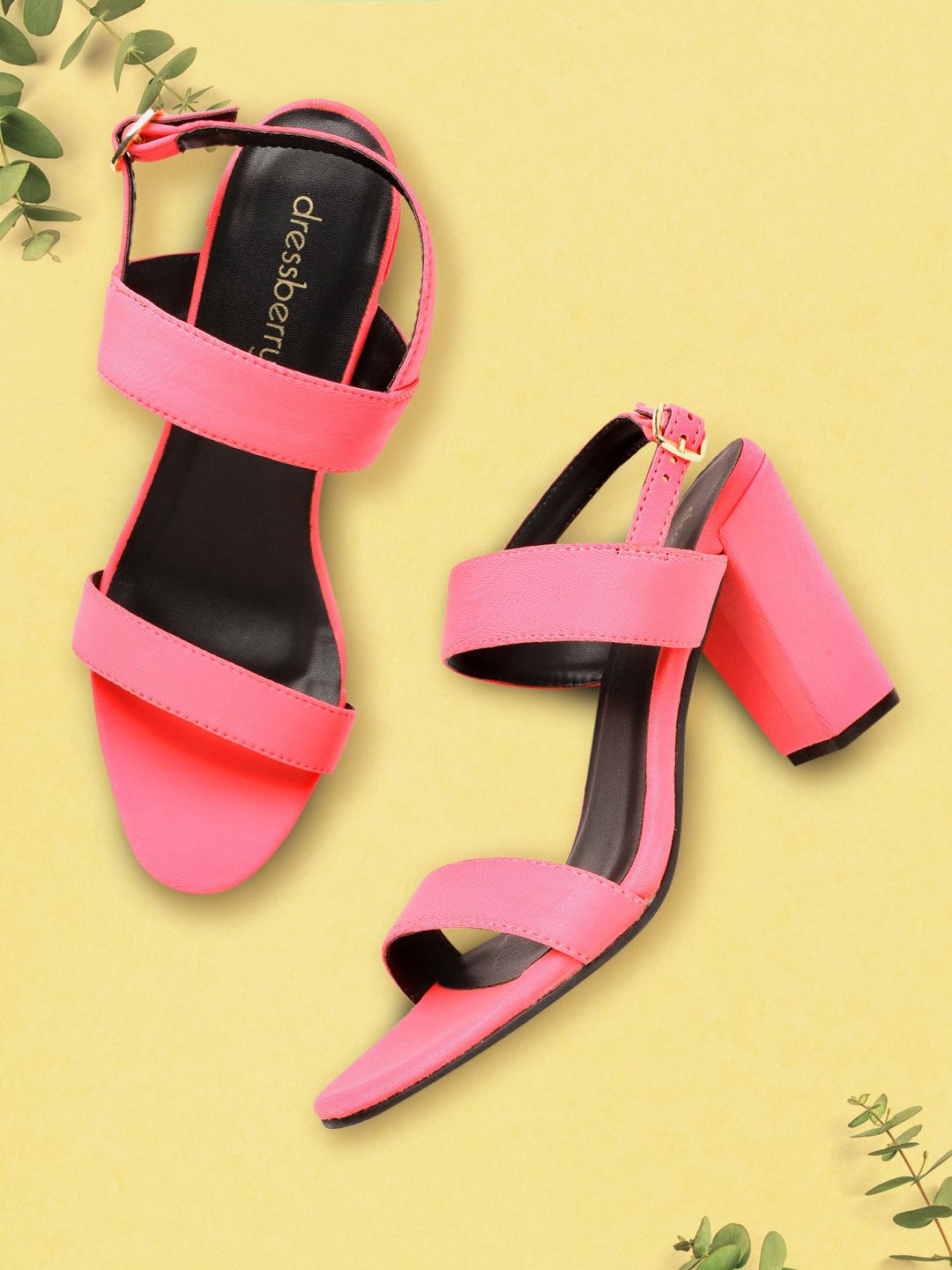 DressBerry Women Coral Pink Solid Block Heels Price in India