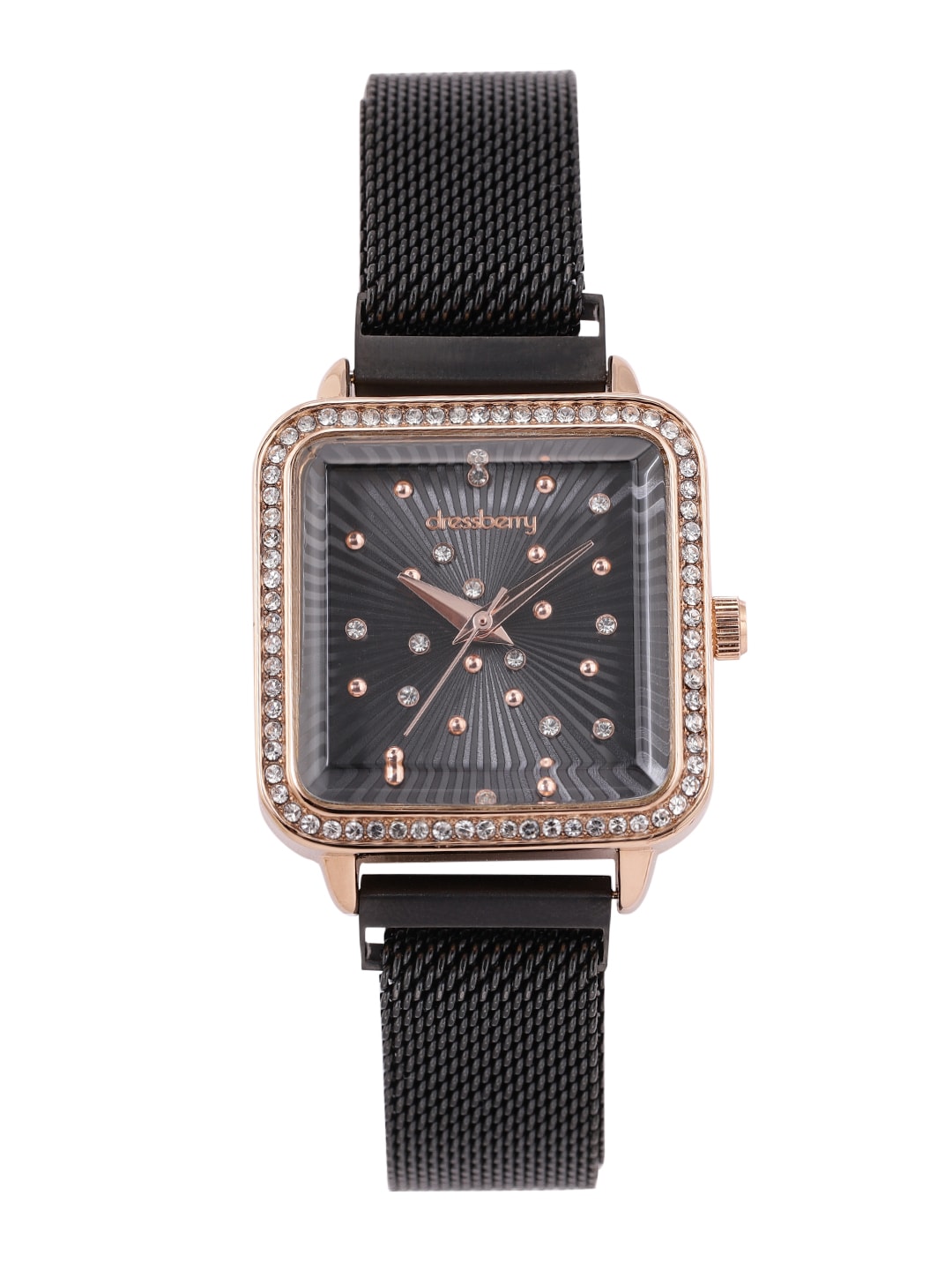 DressBerry Women Black Embellished Dial & Black Straps Analogue Watch Price in India