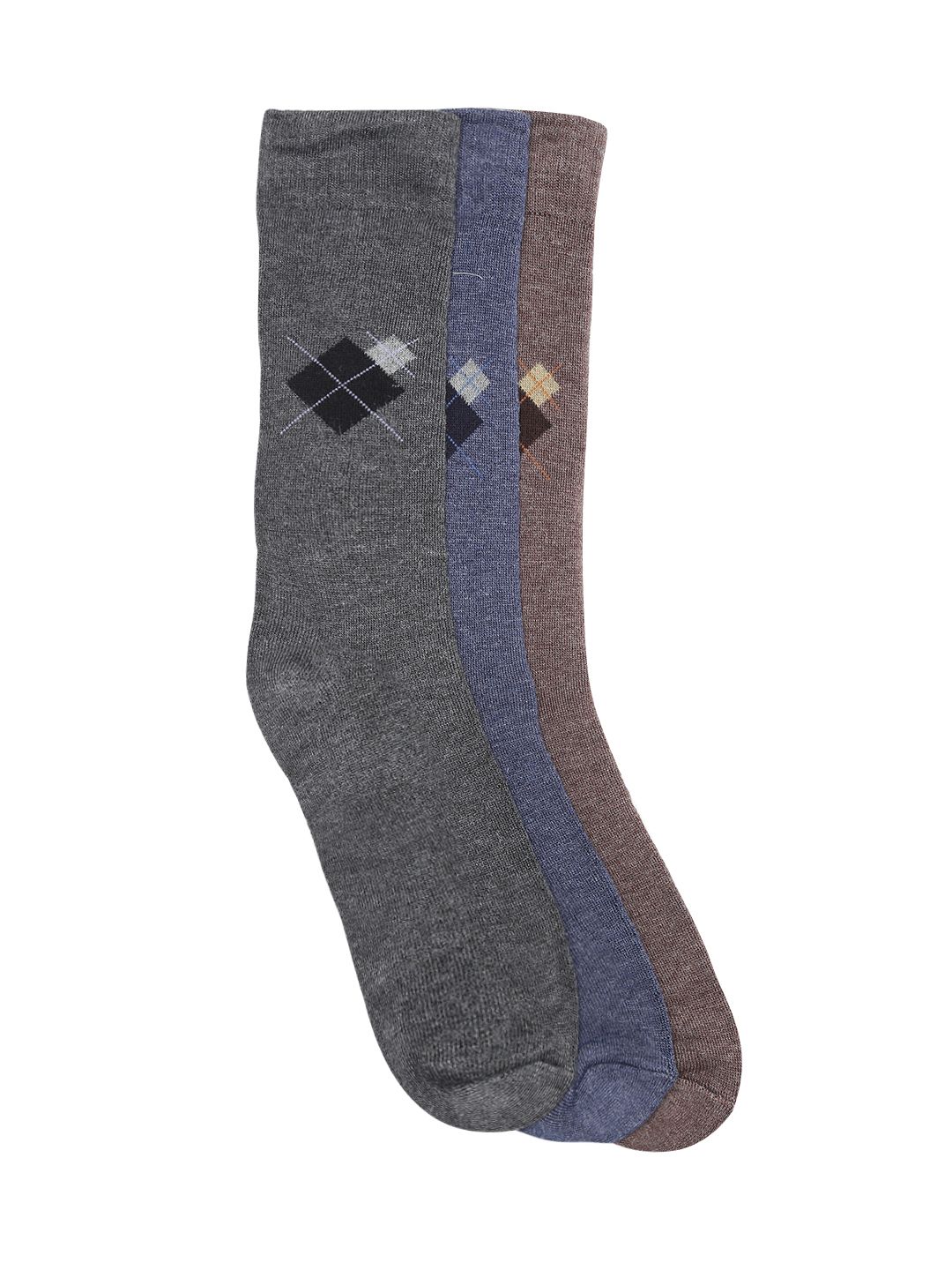 INVICTUS Men Set of 3 Patterned Above Ankle-Length Wool Socks