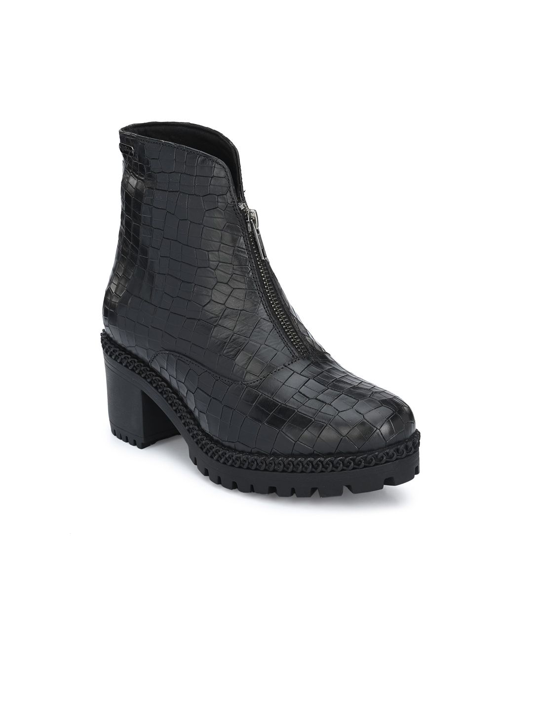 Delize Black Leather Platform Heeled Boots Price in India