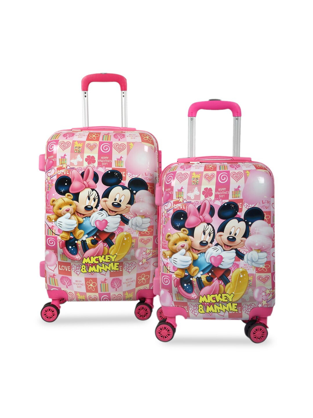 Disney Kids Set Of 2 Pink & Black Mickey & Minnie Printed Hard-Sided Trolley Suitcase Price in India