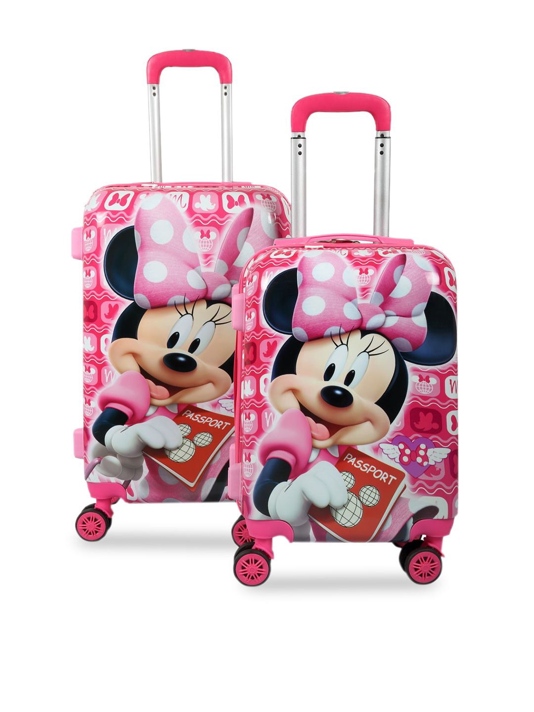 Disney Kids Set Of 2 Pink & Black Mickey Mouse Printed Hard-Sided Trolley Suitcase Price in India