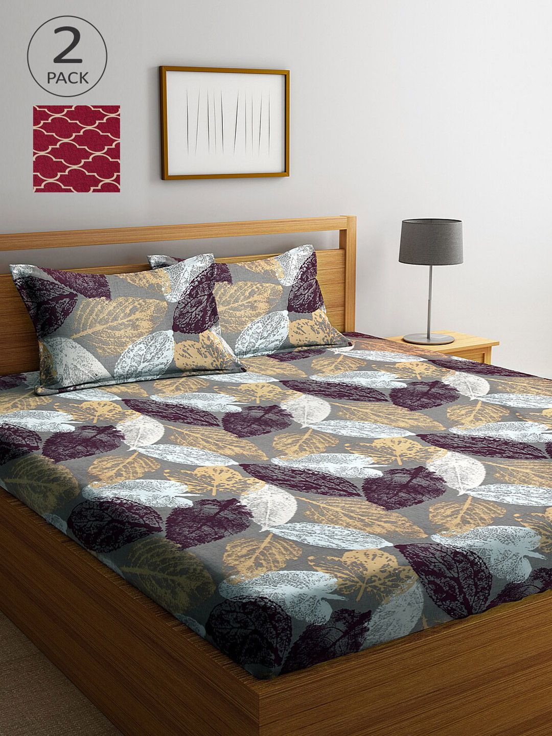 Arrabi Pack of 2 300 TC Multi Floral Double Bedsheets with 2 Pillow Covers Price in India