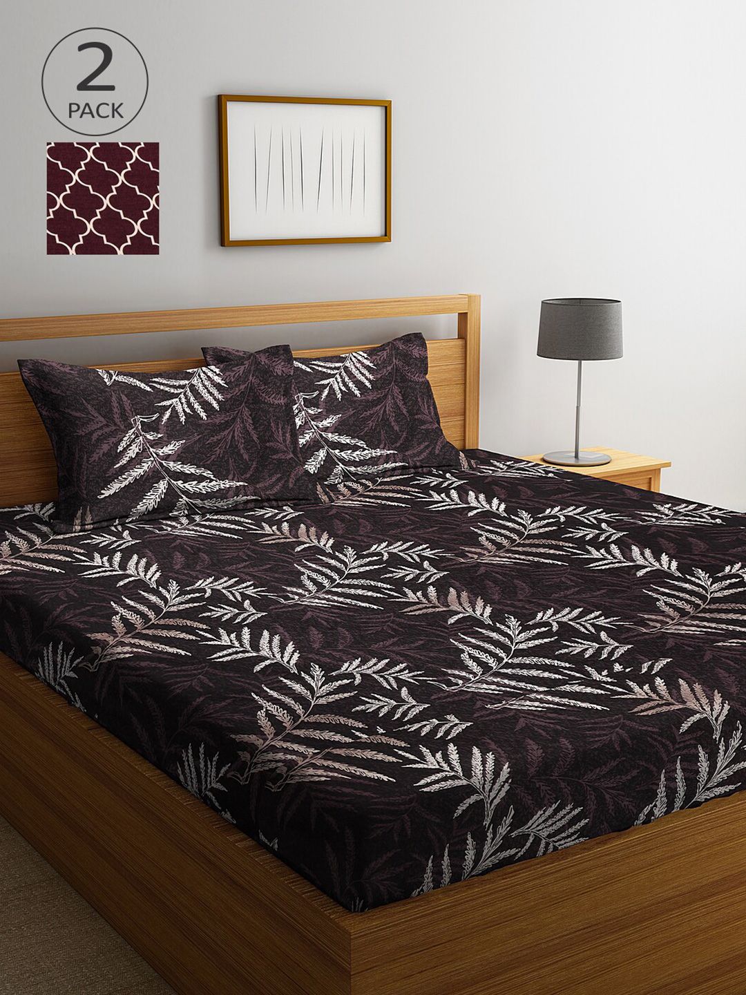 Arrabi Brown & Burgundy Floral 300 TC 2 King Bedsheet with 4 Pillow Covers Price in India