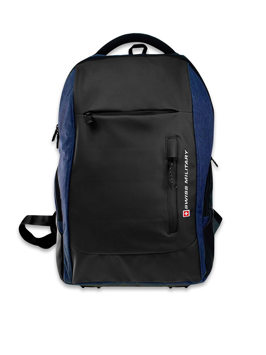 SWISS MILITARY Unisex Black & Blue Brand Logo Backpack with USB Charging Port Price in India