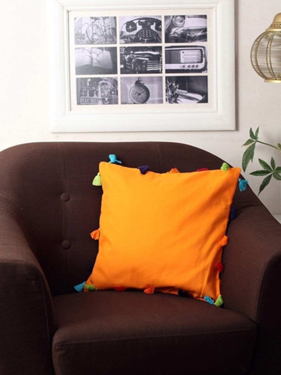 Lushomes Set of 5 Orange & Red Square Cushion Covers Price in India