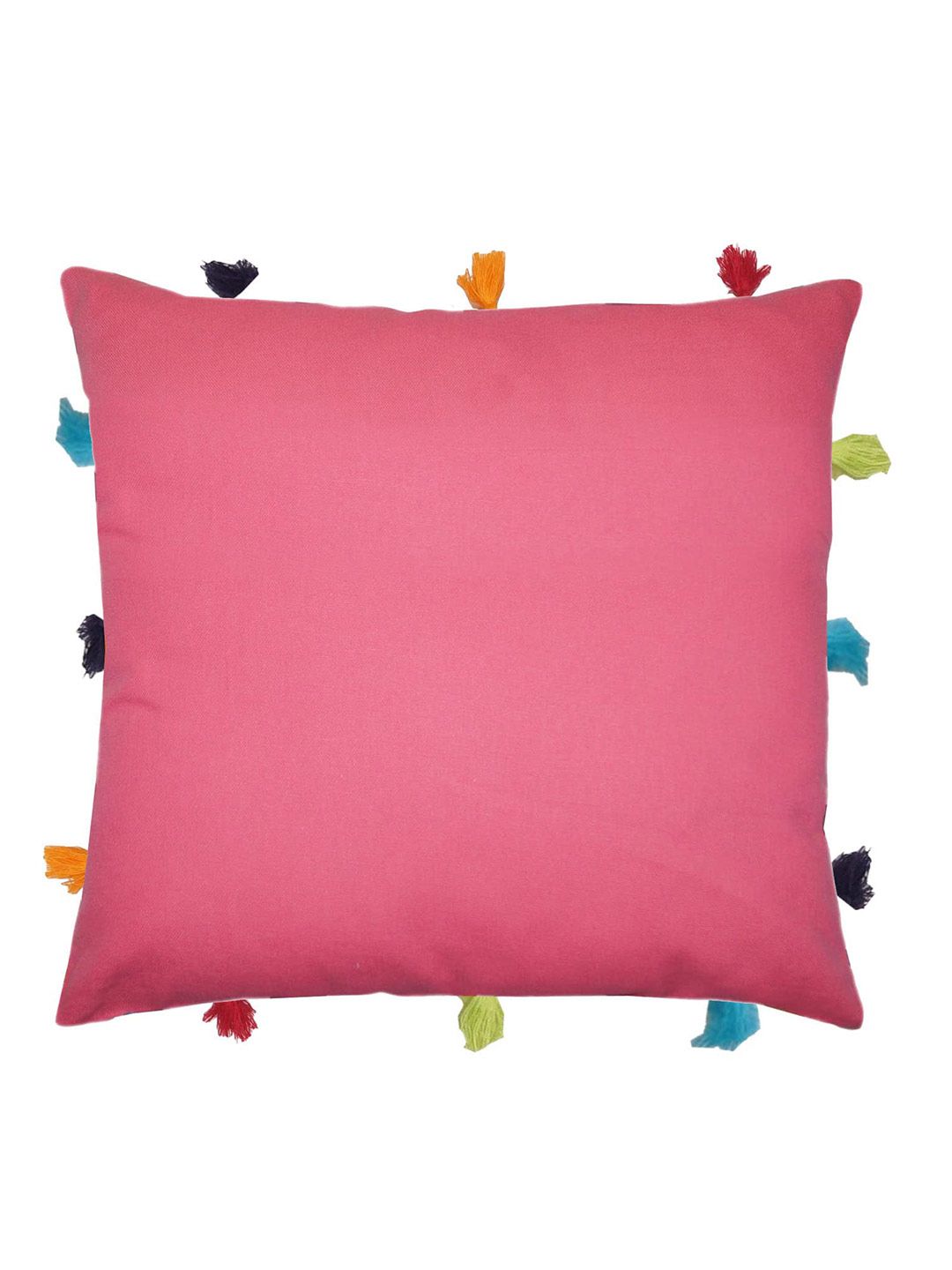 Lushomes Pink Cotton Square Cushion Covers With Colorful Tassels Price in India
