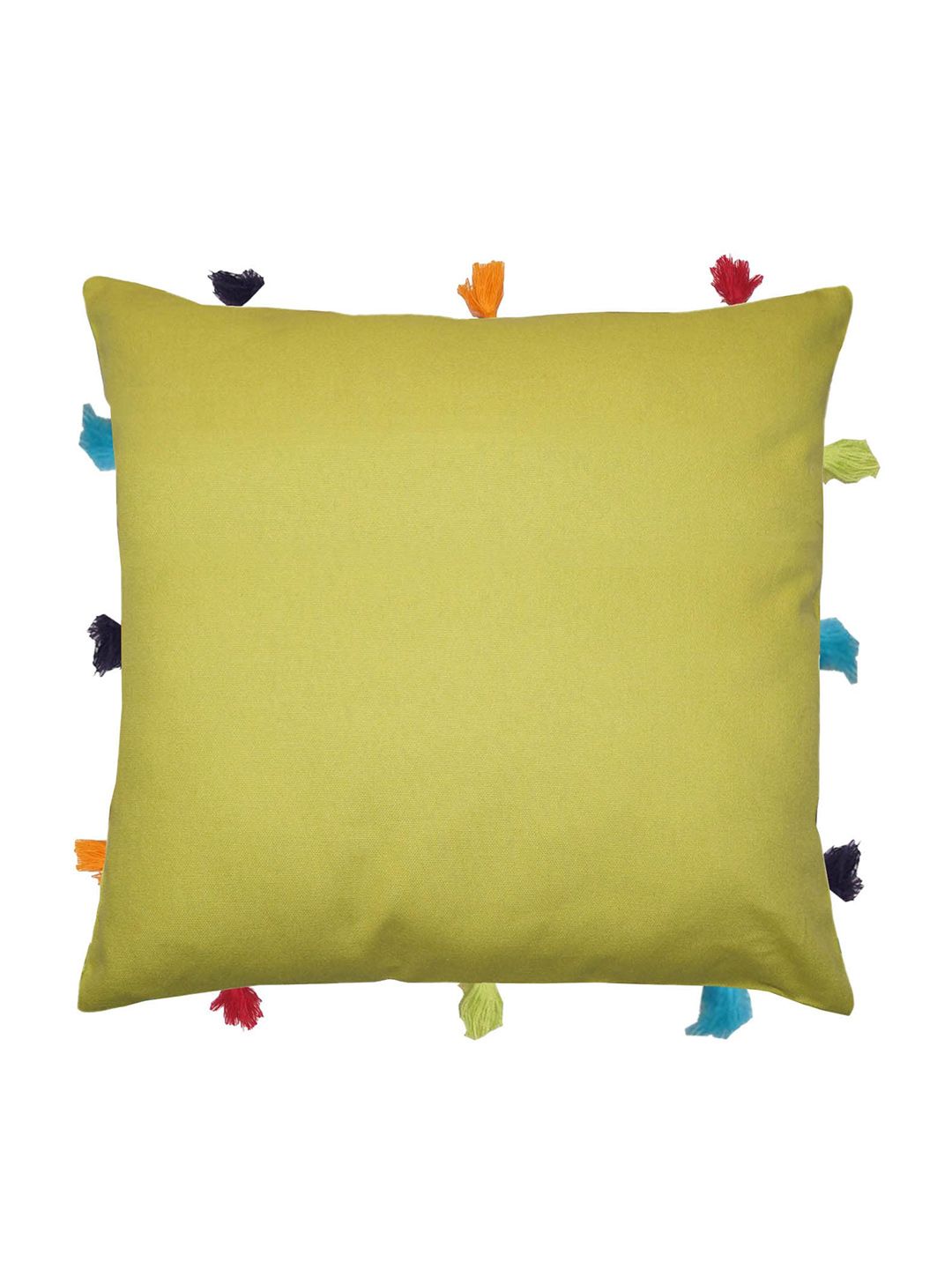 Lushomes Green Self Design Cushion Cover with Tassels Price in India