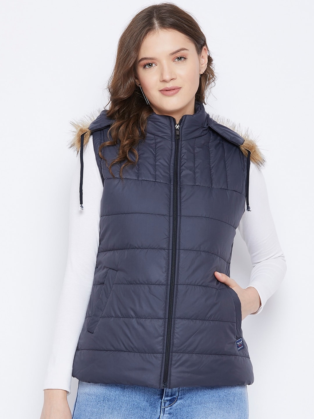 VERO AMORE Women Navy Blue Insulator Hooded Padded Jacket Price in India