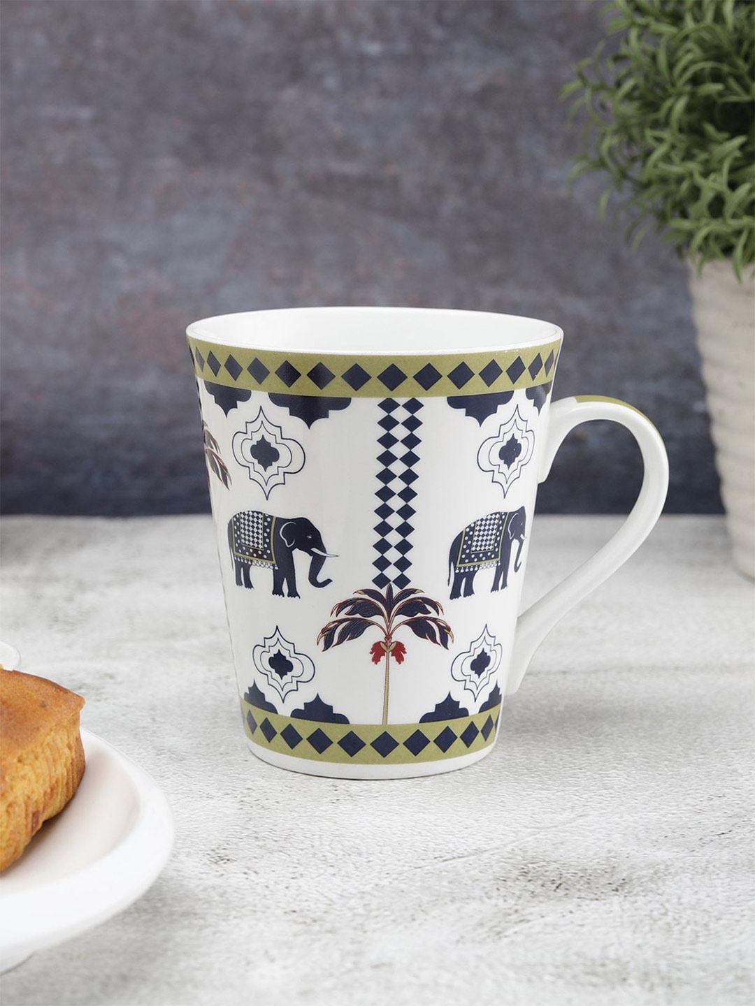 India Circus Set-2 White & Nude-Coloured Floral Printed Ceramic Glossy Mugs Price in India