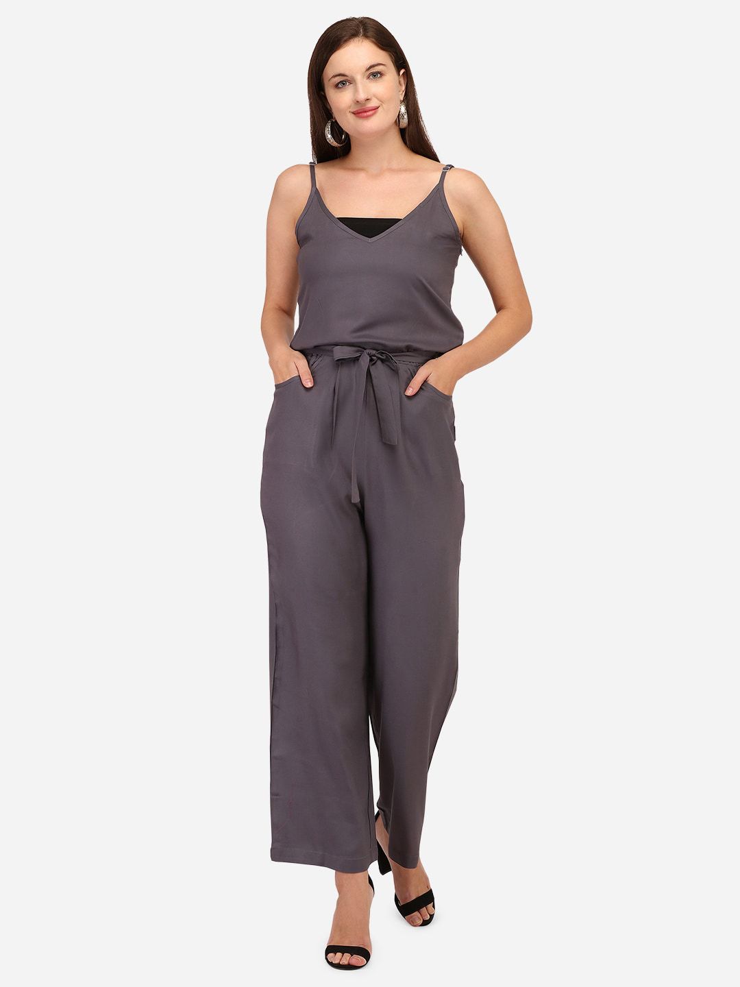 Yuvraah Grey Basic Jumpsuit With Inner Price in India