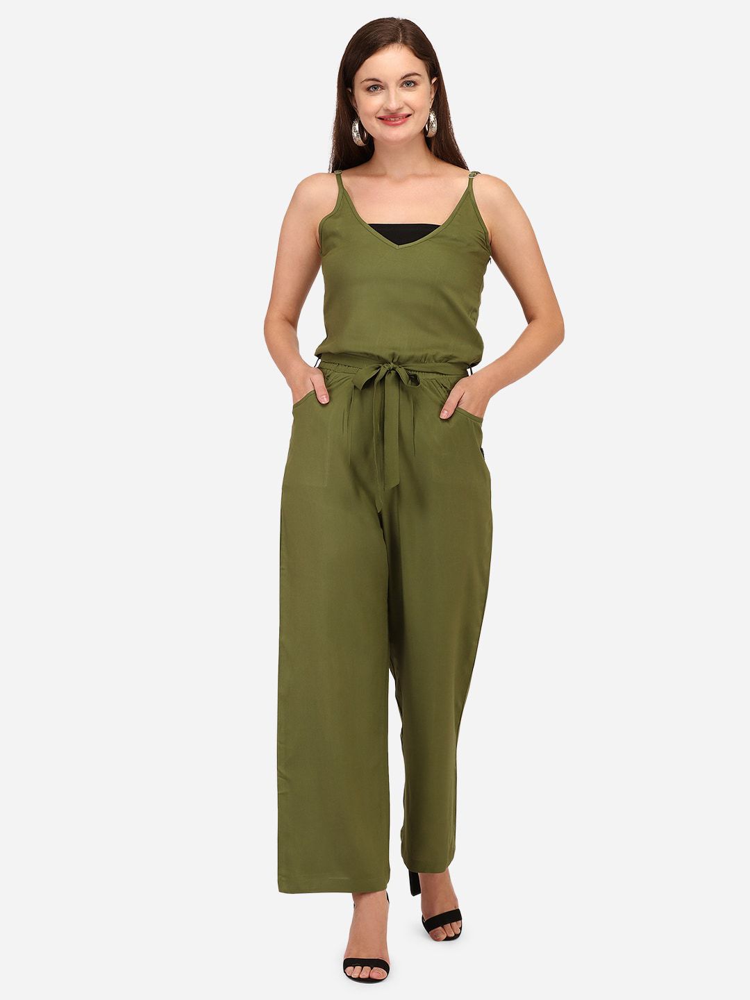 Yuvraah Women Olive Solid Basic Jumpsuit with Inner Price in India