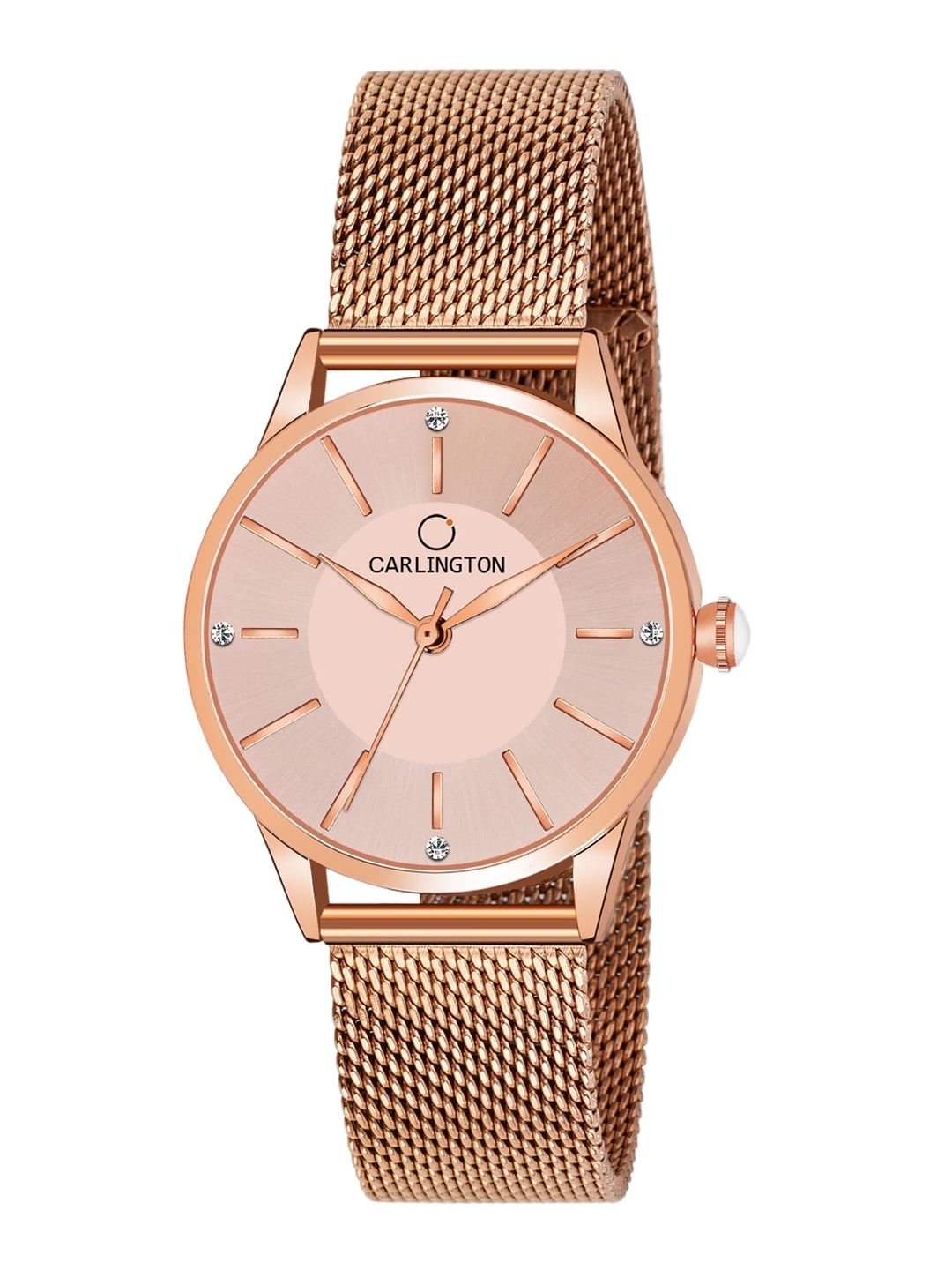 CARLINGTON Women Rose Gold-Toned Embellished Dial & Rose Gold-Toned Straps Watch CT2004 Price in India