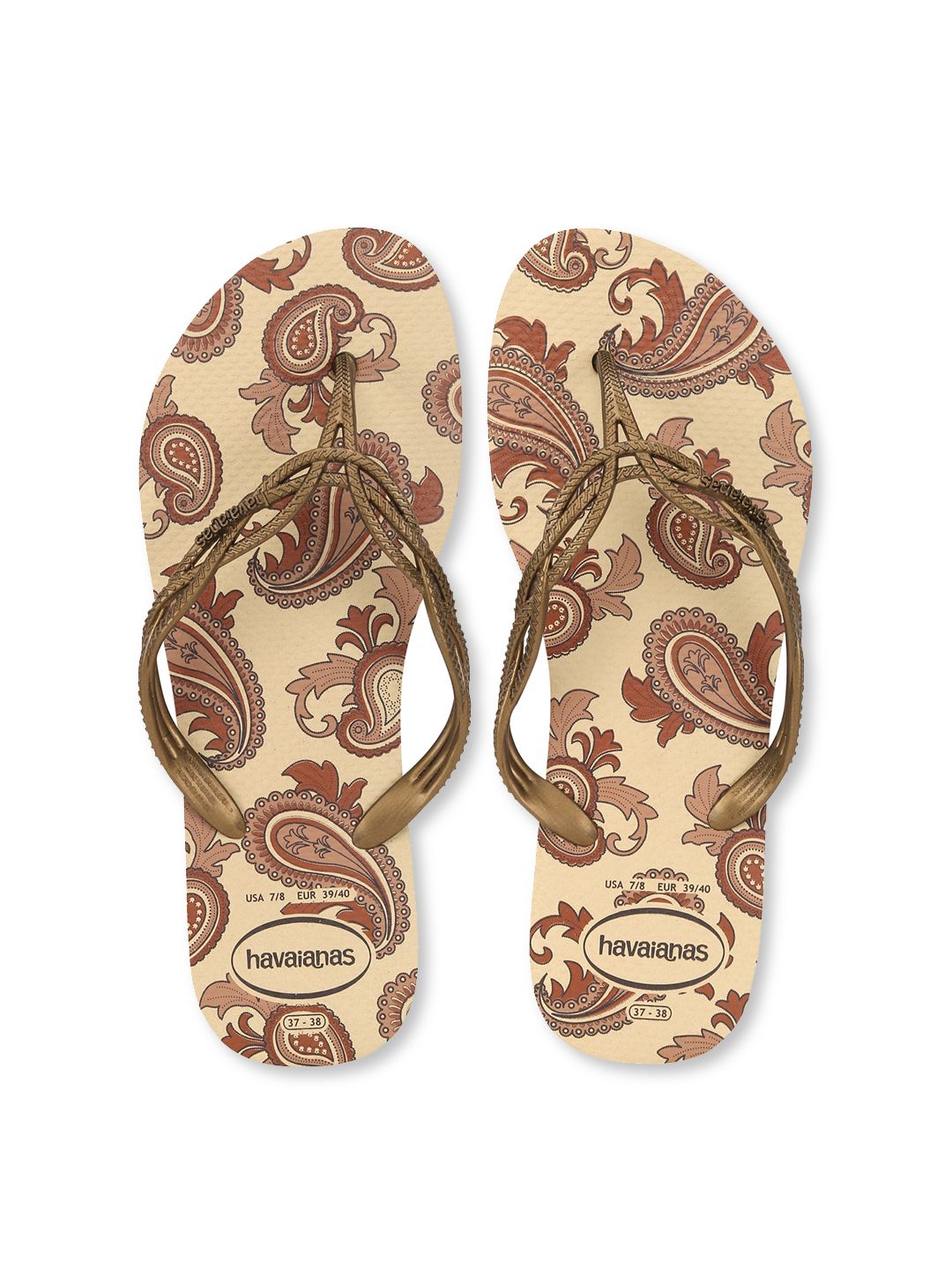 Havaianas Women Beige Printed Rubber Thong Flip-Flops Price in India