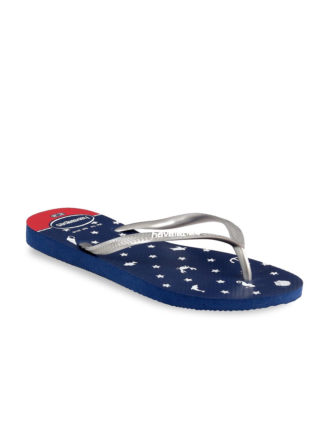 Havaianas Women Navy Blue & White Nautical Printed Thong Flip-Flops Price in India