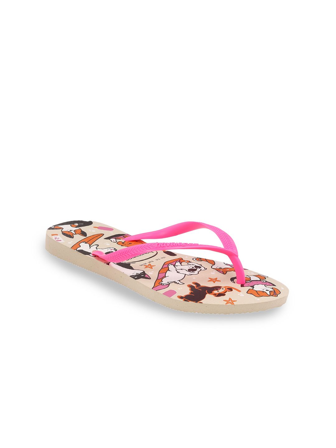 Havaianas Women Pink & Beige Printed Rubber Thong Flip-Flops Price in India