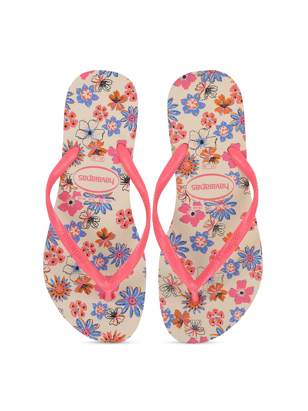 Havaianas Women Pink & Blue Printed Rubber Thong Flip-Flops Price in India