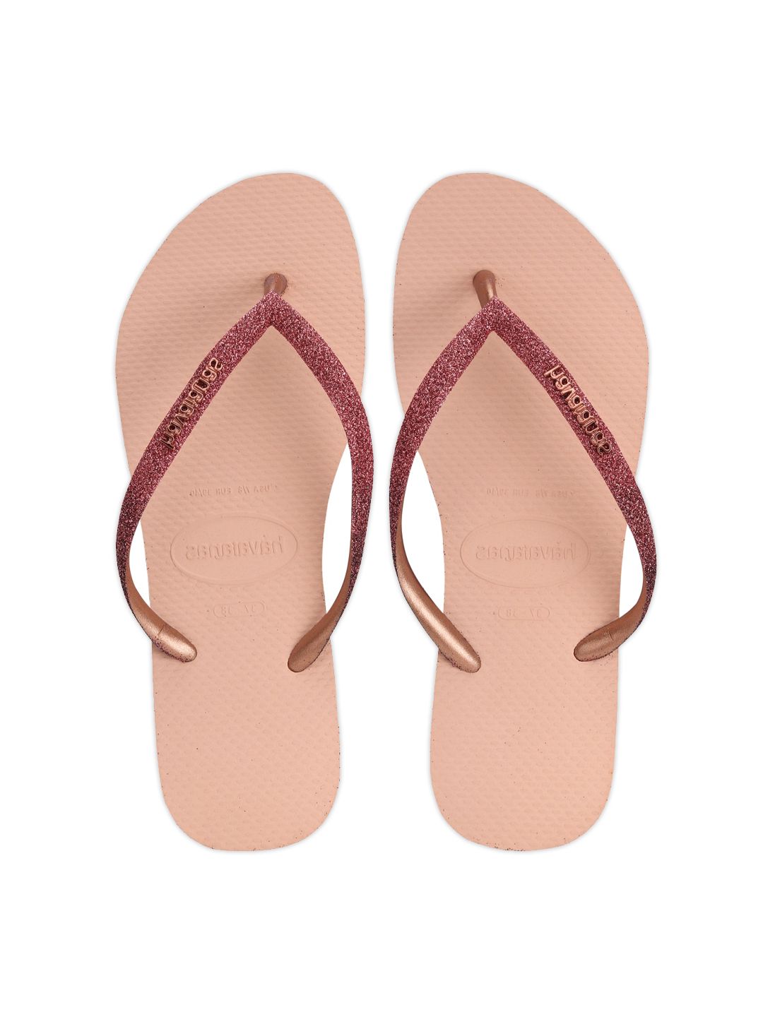 Havaianas Women Rose Gold Rubber Slim Sparkle II Room Slippers Price in India