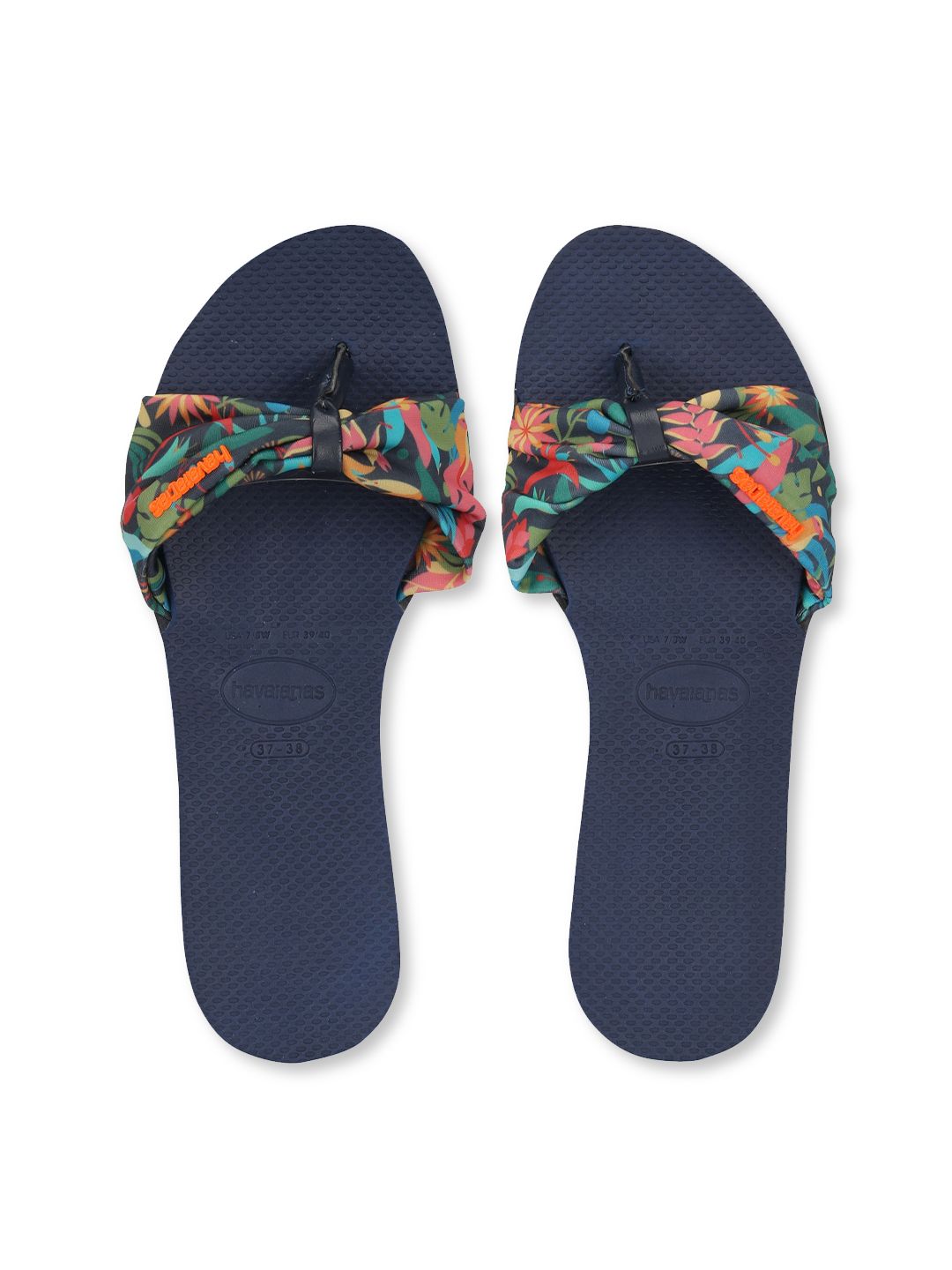 Havaianas Women Navy Blue & Orange Printed Rubber Slip-On Price in India