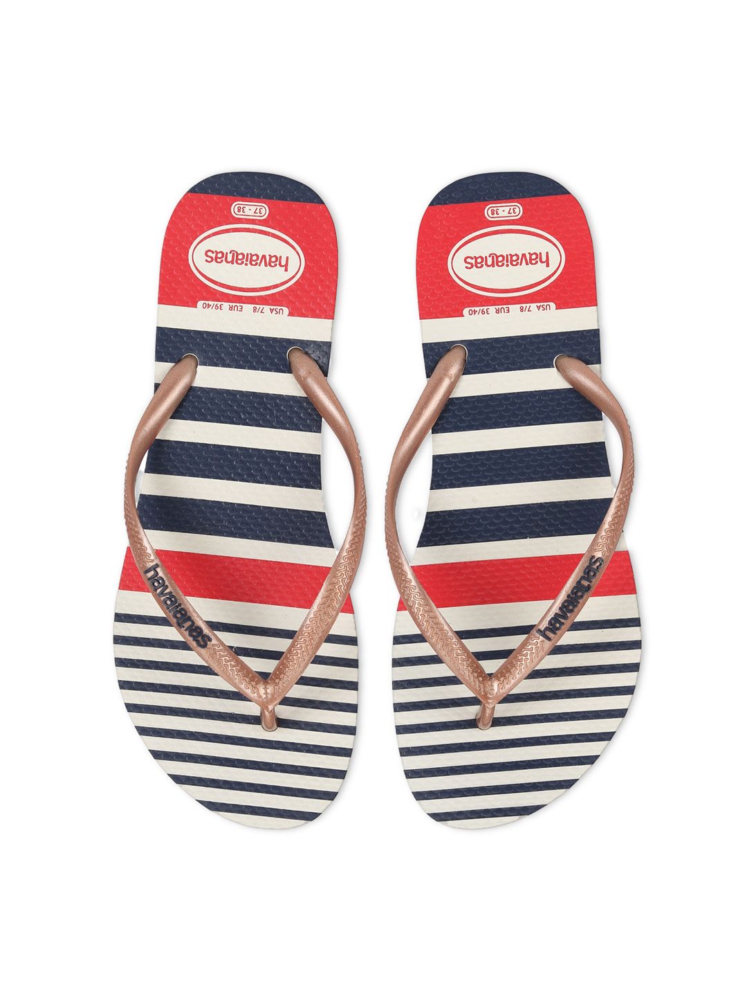 Havaianas Women White & Red Striped Rubber Thong Flip-Flops Price in India