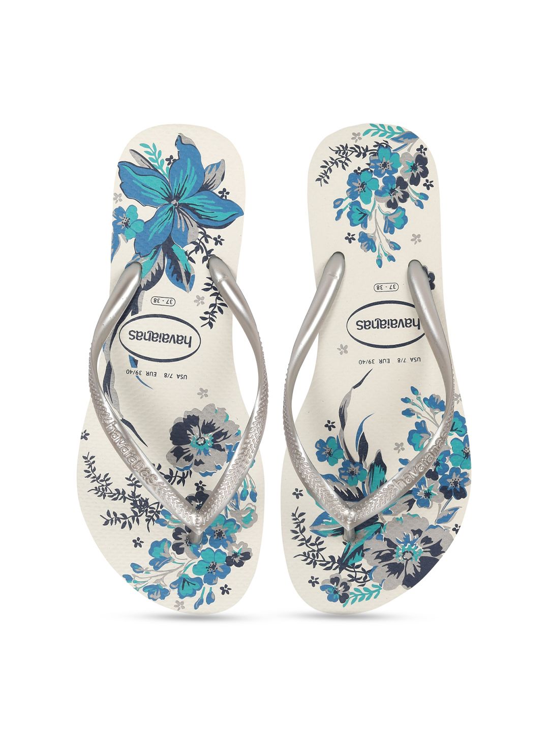 Havaianas Women White & Blue Printed Rubber Thong Flip-Flops Price in India