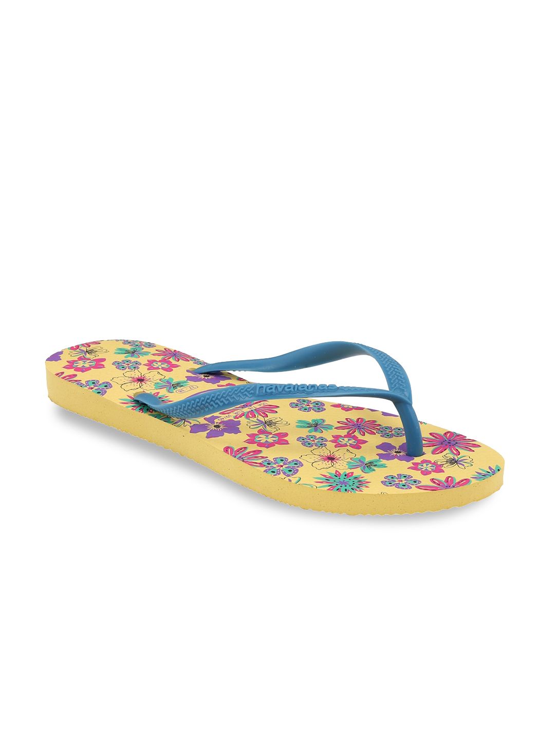 Havaianas Women Yellow & Pink Printed Rubber Thong Flip-Flops Price in India