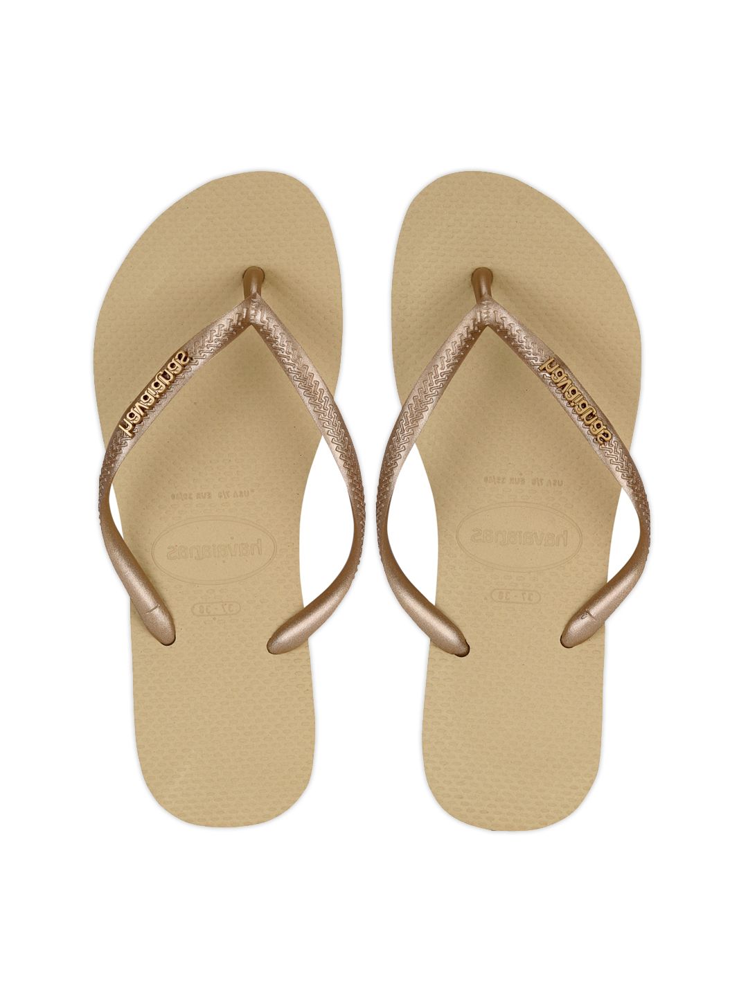 Havaianas Women Beige Rubber Slim Logo Metallic Thong Flip-Flops Price in India