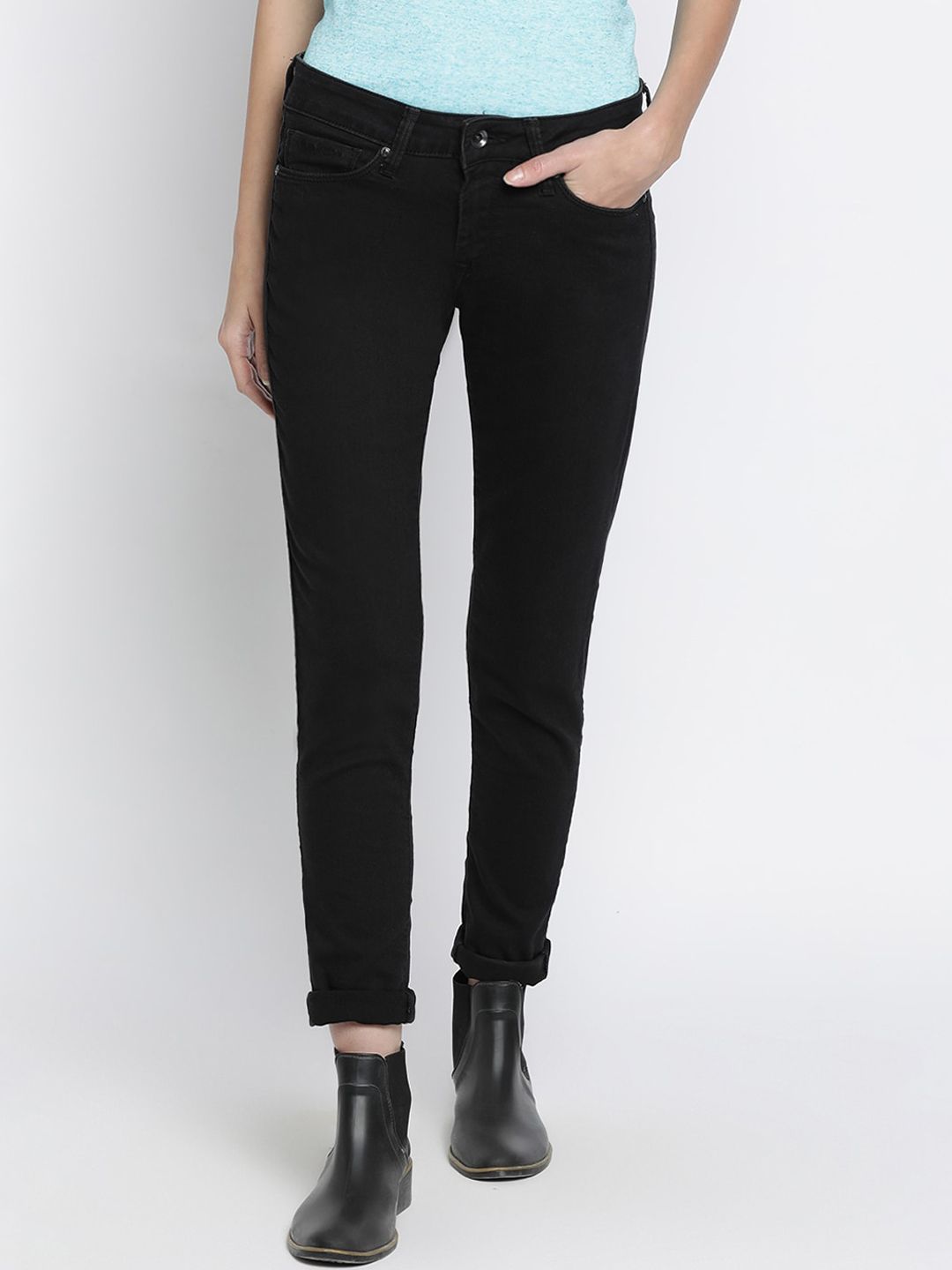 Pepe Jeans Women Black Solid Jeans Price in India