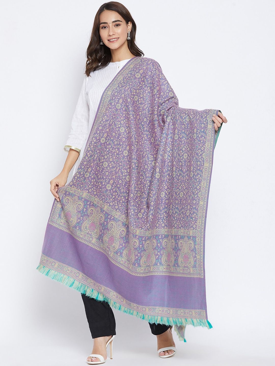 VERO AMORE Women Lavender & Blue Woven-Design Jacquard Shawl Price in India