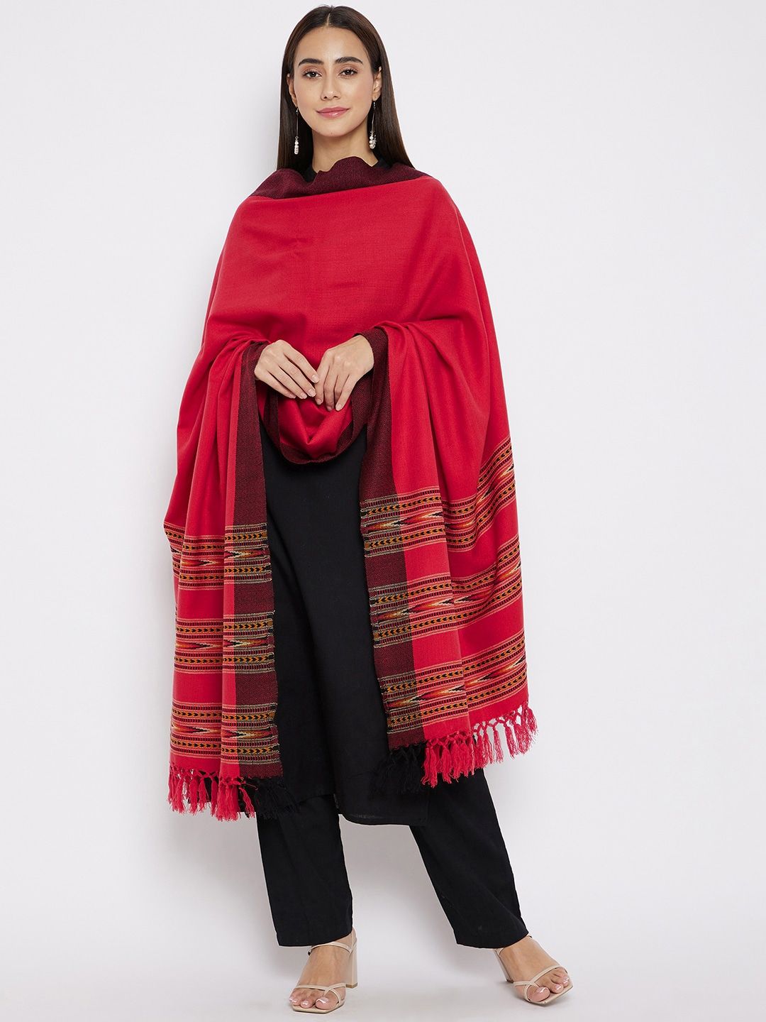VERO AMORE Women Rose Woven-Design Jacquard Kullu Shawl Price in India