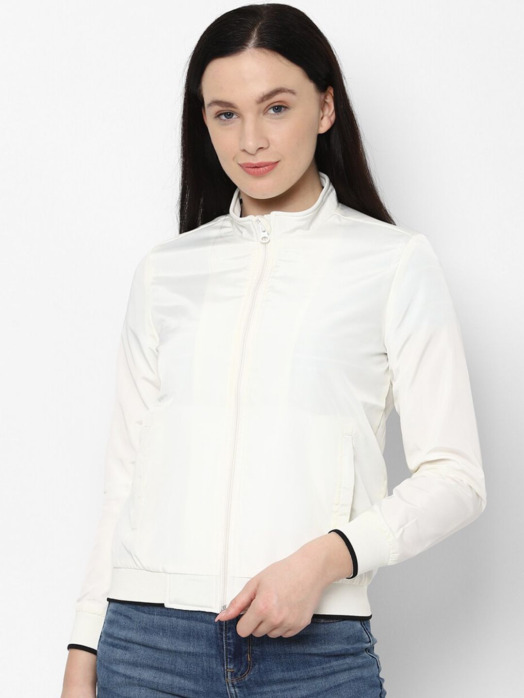 Allen Solly Woman Women White Crop Bomber Jacket Price in India