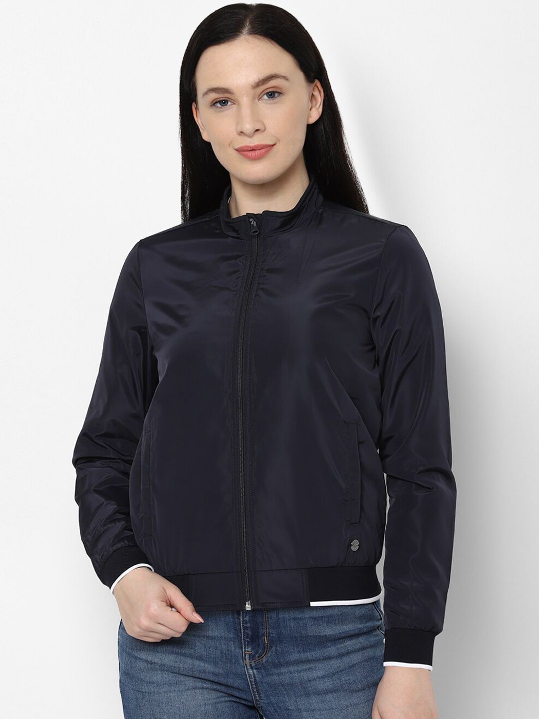 Allen Solly Woman Women Navy Blue Bomber Jacket Price in India