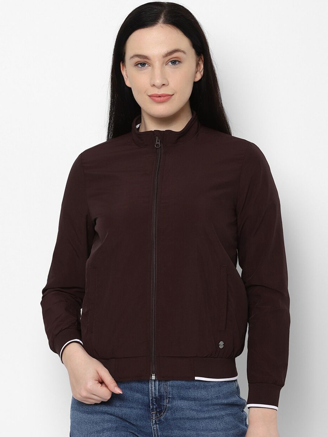 Allen Solly Woman Women Maroon Bomber Jacket Price in India