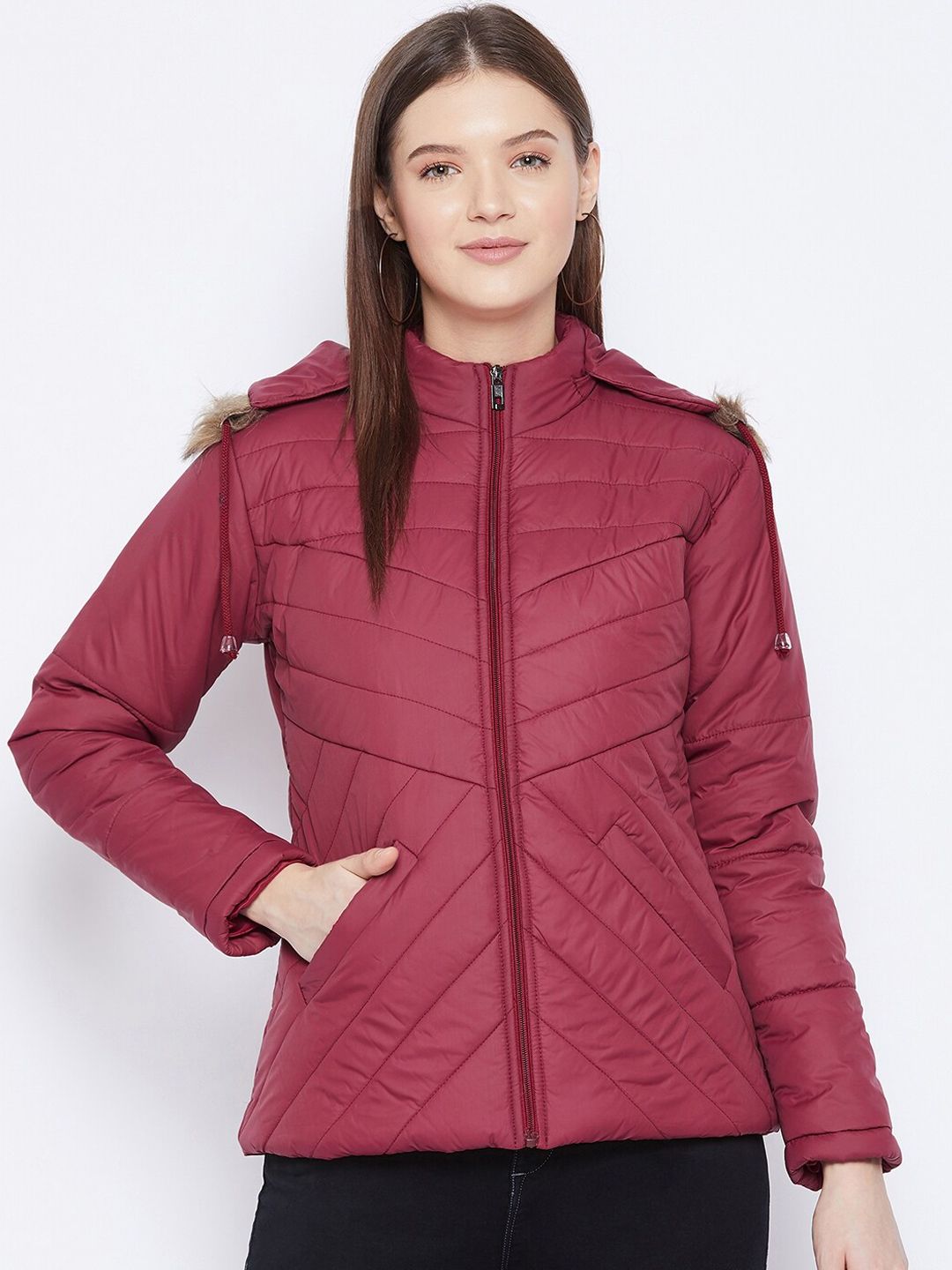 VERO AMORE Women Maroon Insulator Quilted Jacket Price in India