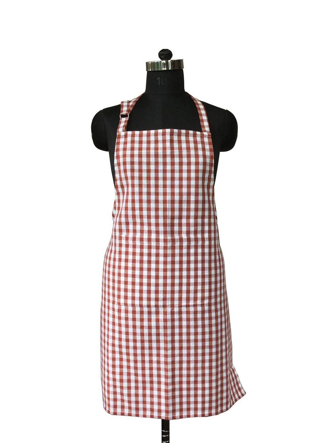 Lushomes Maroon & White Checked Cotton Kitchen Chef Apron Price in India