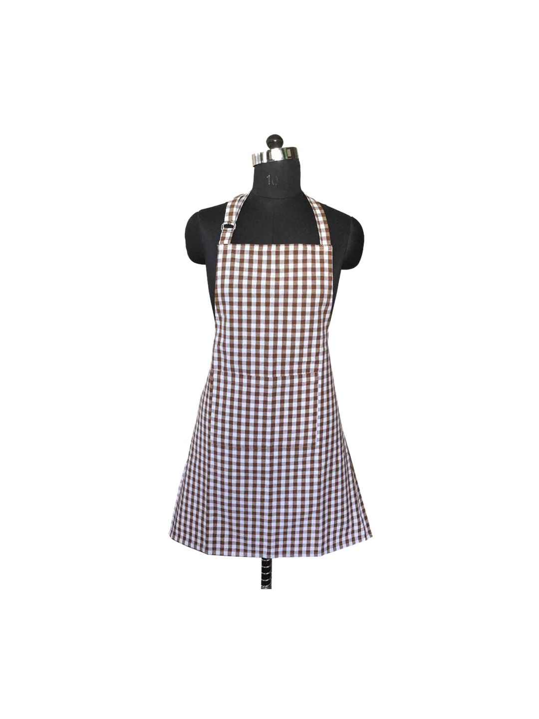 Lushomes Brown & White Checked Cotton Kitchen Chef Apron Price in India